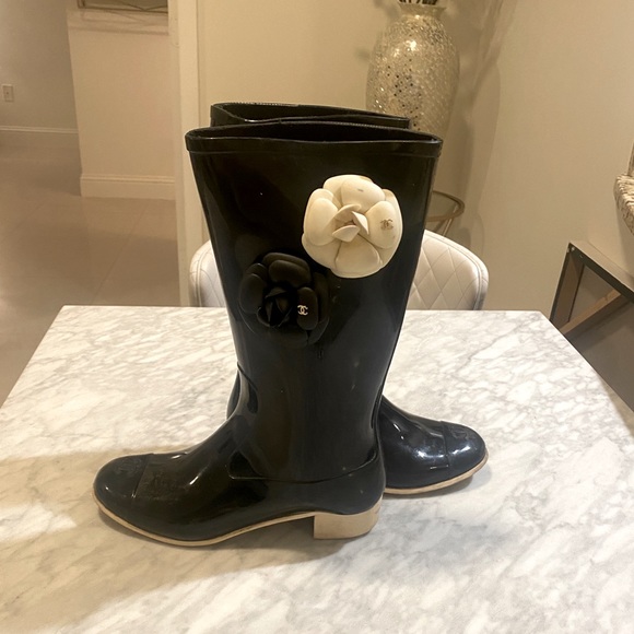 White Chanel Camellia Rainboots | Poshmark